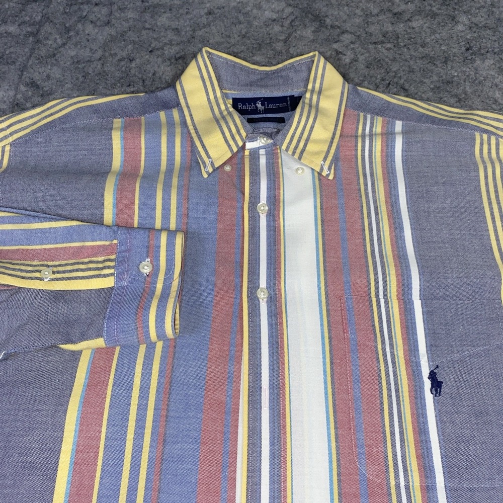 Vtg‎ Polo Ralph Lauren The Big Shirt Men's Large Multicolor Striped Colorblock